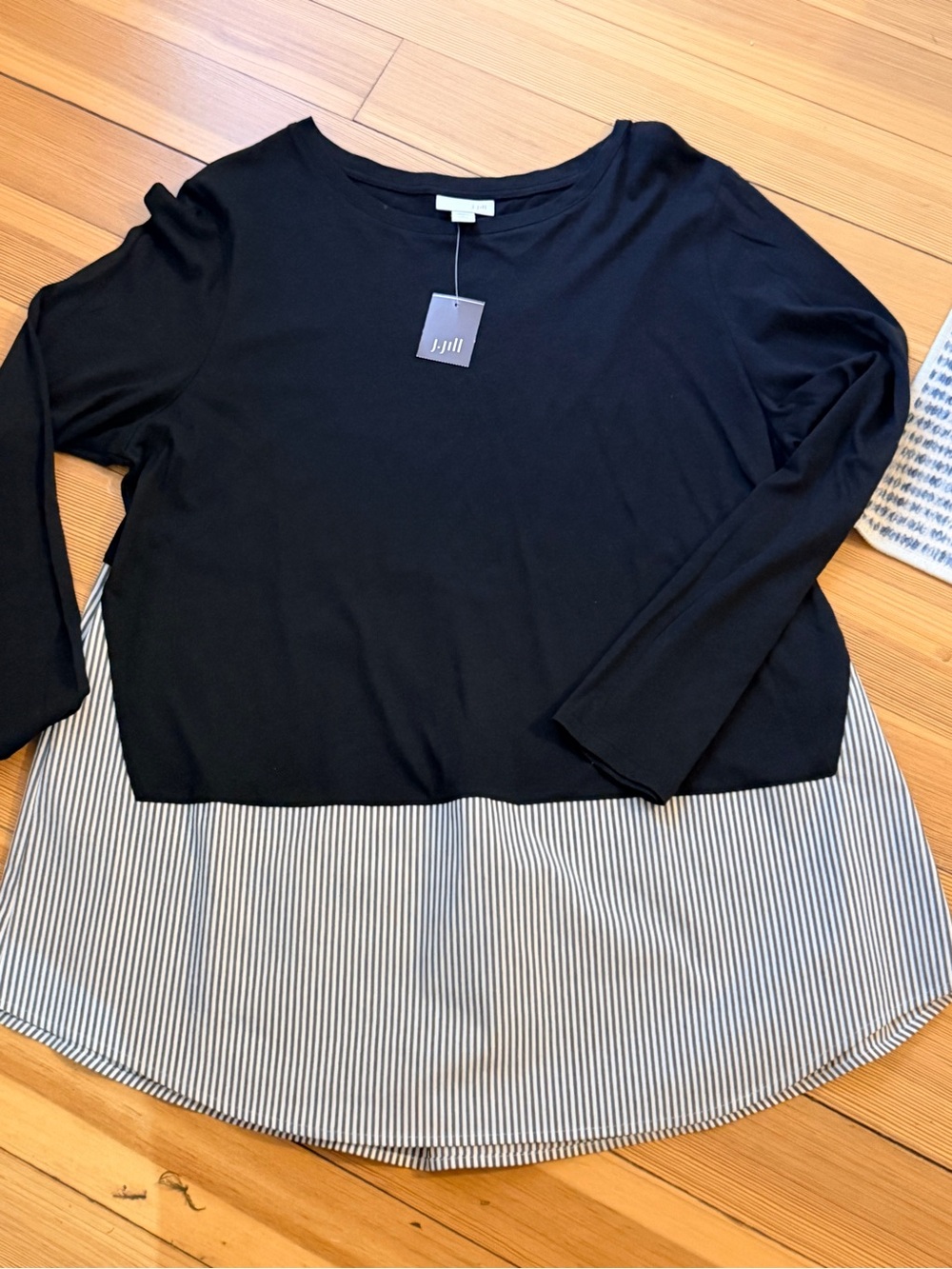 J. Jill Black Long-Sleeve Layered-Look Top with Striped Hem LP